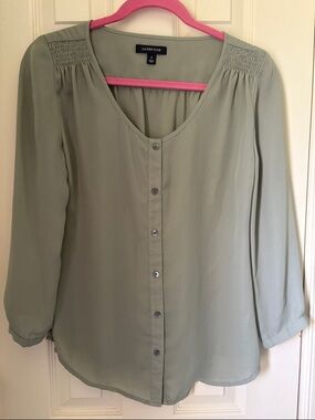 Lands' End Sage Green Button-Front Blouse